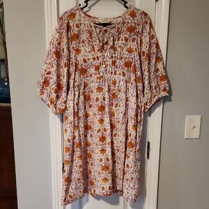 Universal Thread Orange and White Smocked Tunic Dress